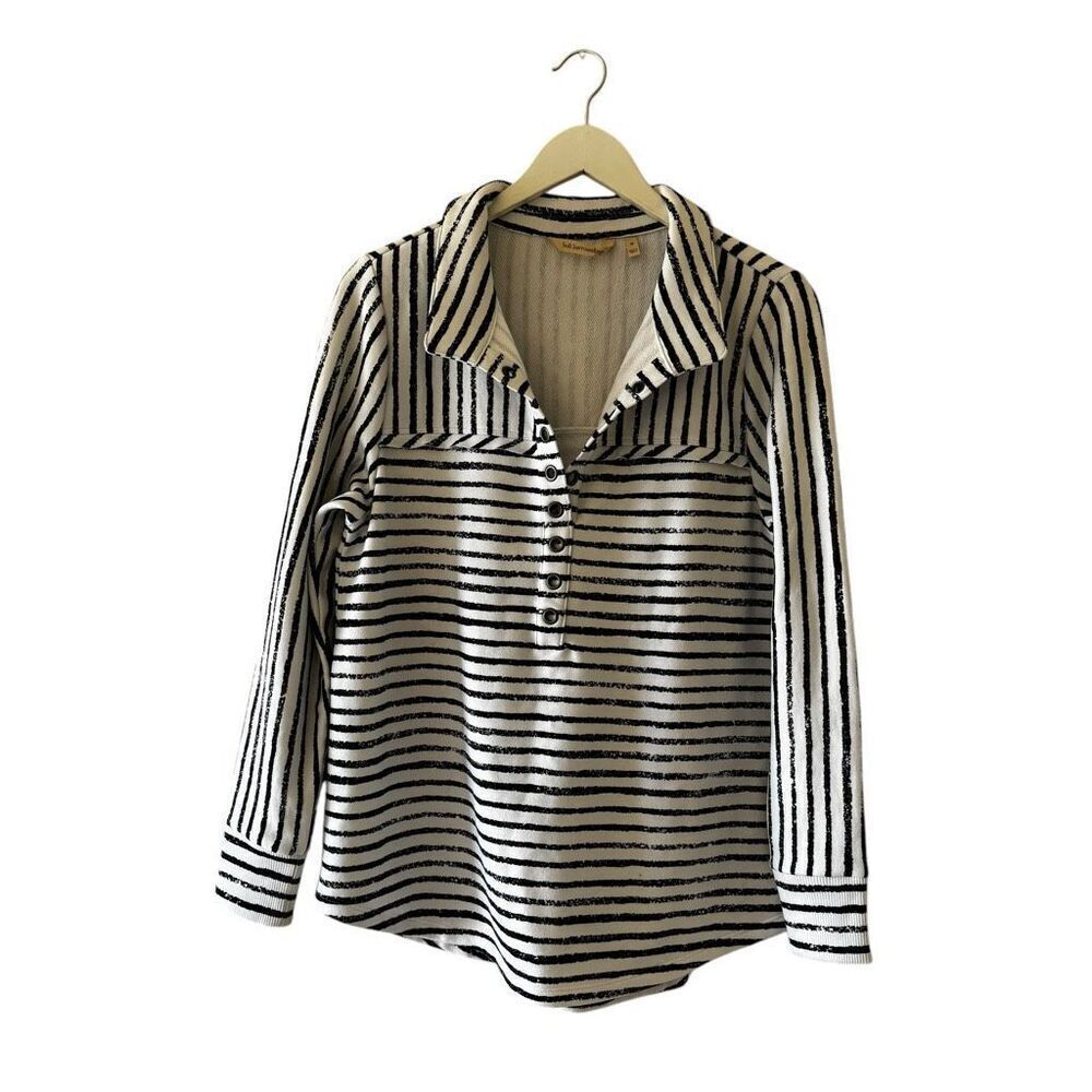 Soft Surroundings Striped Navy White Soft Cozy Lounge Top SZ M # 2413